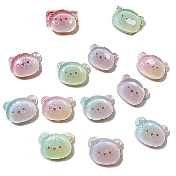 Gradient Color Resin Cabochones, with Glitter Powder, Bear, Mixed Color, 22x16mm