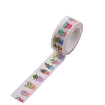 DIY Scrapbook Decorative Paper Tapes, Adhesive Tapes, Cactus, White, 15mm, 5m/roll(5.46yards/roll)