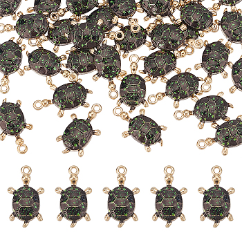 40Pcs Printed Alloy Pendants, with Enamel, Tortoise, Light Gold, Black, 23.5x14x4.5mm, Hole: 1.6mm