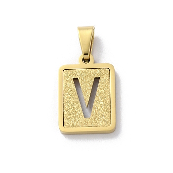 304 Stainless Steel Alphabet Pendants, Real 18K Gold Plated, Rectangle Charm, Letter V, 17.5x12x2mm, Hole: 7.5x3.5mm