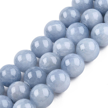 Natural Dyed Yellow Jade Beads Strands, Round, Light Steel Blue, 8.5mm, Hole: 1mm, about 40pcs/strand, 15.55 inch(39.5cm)