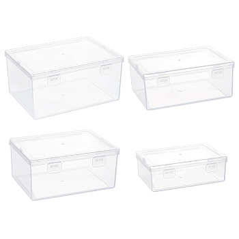 4Pcs 4 Styles PP Plastic Double Knots Bead Storage Containers, with Hinged Lid, Rectangle, Clear, 12.8~18x9~13.2x4.3~8.5cm, 1pc/style