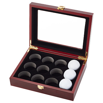 Golf Ball Wooden Storage Box, Golf Ball Case Holder, for Golfing Sporting Tool Accessories, Dark Red, 220x170x63mm, Hole: 43mm