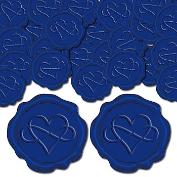 25Pcs Adhesive Wax Seal Stickers, Envelope Seal Decoration, For Craft Scrapbook DIY Gift, Marine Blue, Heart, 30mm