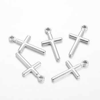 CCB Plastic Cross Pendants, Platinum, 31.5x17x2mm, Hole: 3mm