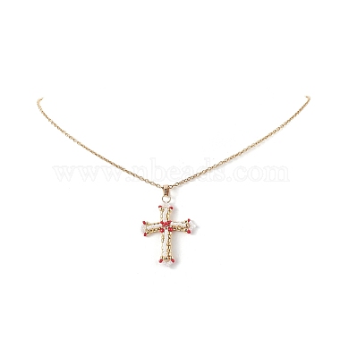 Ожерелье с подвеской в виде креста из японского бисера(NJEW-MZ00013)-4