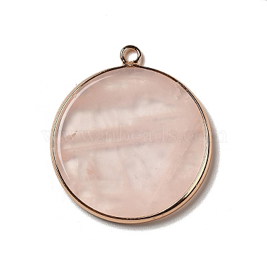 Golden Flat Round Rose Quartz Pendants