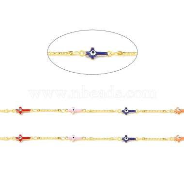 Handmade Brass Enamel Cross with Evil Eye & Bar Link Chains(CHC-D032-05G)-2