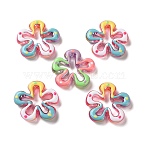 Transparent Acrylic Enamel Beads, Hand Painted Beads, Mixed Color, Flower, 32.5x33x7.5mm, Hole: 2mm(OACR-P038-04A-M)