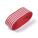 Stripe Pattern Printed Cotton Grosgrain Ribbon, for DIY Bowknot Accessories, Red, 1 inch(25mm), about 5.47yards/roll(5m/roll)(OCOR-WH0051-A01)