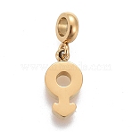 Ion Plating(IP) 304 Stainless Steel Pendants, with Tube Bails, Manual Polishing, Male Gender Sign, Golden, 15mm, Pendant: 10x5.2x1.8mm, Hole: 2.5mm(STAS-F259-023G)