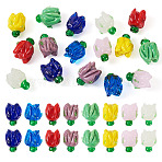 16Pcs 8 Colors Handmade Lampwork Beads, Flower, Mixed Color, 16x14~15mm, Hole: 1.2mm, 2pcs/color(LAMP-TA0001-33)