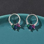 Brass Micro Pave Cubic Zirconia Stud Earrings, Horse Eye with Ring, Rack Plating, Long-Lasting Plated, Cadmium Free & Lead Free, Platinum, 18.5x13mm(EJEW-G452-01P)