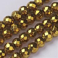 Non-Magnetic Synthetic Hematite Beads Strands, Vacuum Plating, Faceted(64 Facets), Round, Golden Plated, Gold, 6mm, Hole: 1.5mm(G-G092-6mm-1)