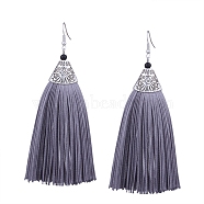 Dangling Tassel Earrings, with Alloy Finding, Antique Silver, Gray, 110x40mm(X-EJEW-P109-J03)
