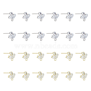 24Pcs 2 Color Brass Micro Pave Clear Cubic Zirconia Stud Earring Findings, with Horizontal Loops, Leaf, with 50Pcs Plastic Ear Nuts, Platinum & Golden, 10.5x10mm, Hole: 1.8mm, Pin: 0.7mm, 12Pcs/color(KK-FH0004-79)