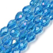 Transparent Electroplate Glass Beads Strands, AB Color Plated, Faceted, Teardrop, Dodger Blue, 8x6mm, Hole: 1.2mm, about 65~67pcs/strand, 20.08''(51cm)(EGLA-N013-T6mm-B17)