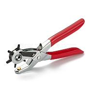 Iron Revolving Hole Punch Pliers, Can Pouch 3mm, 3.5mm, 4mm, 4.5mm, 5mm, 5.5mm Round Hole, for Watch Band and Leather Belt Holes Punch, Red, 210x70x23mm(TOOL-S010-04)