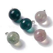 Natural Fluorite Pendants, with Platinum Tone Brass Findings, Round Charm, 22x18mm, Hole: 3x6mm(G-G926-02P-10)