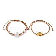 2Pcs 2 Style Shell Shape Acrylic Braided Bead Bracelets Set with Nylon Cords, Mixed Color, Inner Diameter: 2~3 inch(5.1~7.7cm), 1Pc/style(BJEW-JB10146)