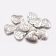 Tibetan Style Carved Words Alloy Heart Pendants, Quote Pendants, Cadmium Free & Lead Free, Antique Silver, 20.3x21.4x2mm, Hole: 2mm, about 384pcs/1000g(TIBEP-Q043-190-RS)