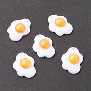 Resin Pendants, Imitation Food, Play Food, Fried Egg, White, 27x20.5x7.5mm, Hole: 1.6mm(RESI-F030-21)