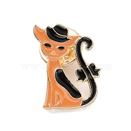 Cat with Bowknot Enamel Pin, Light Gold Plated Alloy Badge for Backpack Clothes, Orange, 21.5x15.5x2mm(JEWB-E015-05LG-02)