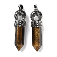 Natural Tiger Eye Pointed Big Pendants, Faceted Bullet Charms with Rack Plating Antique Silver Plated Alloy Horn, 61~62x17.5x16mm, Hole: 7x6.5mm(G-Q163-02AS-03)