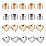 32Pcs 4 Styles Brass Spacer Beads, Heart & Column, Platinum & Golden, 5~6x6x3.5~4mm, Hole: 1~2.5mm, 8pcs/style(KK-BC0012-35)
