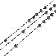 Ion Plating(IP) 304 Stainless Steel Satellite Chains, Cable Chains with Round Beads, Soldered, with Spool, Electrophoresis Black, Link: 1x1x0.2mm, Beads: 3mm, about 32.8 Feet(10m)/roll(STAS-I186-01EB)