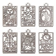36pcs 6 style Tibetan Style Alloy Pendants, Rectangle with Tarot Pattern, Antique Silver, 23x14x1.5mm, Hole: 1.8mm, 6pcs/style(FIND-SC0003-55)