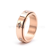 Rotatable Stainless Steel Finger Ring, with Rhinestone for Couples, Rose Gold, US Size 7(17.3mm)(PW-WGC6D1D-01)