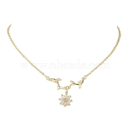 Flower & Branch Micro Pave Clear Cubic Zirconia Pendant Necklaces, Brass Cable Chain Necklaces for Women, Golden, 16.22 inch(41.2cm)(NJEW-TA00143)