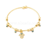 Brass Pave Clear Cubic Zirconia Charm Bangles for Women, with Evil Eye Enamel, Golden, Hamsa Hand, Inner Diameter: 2-1/8 inch(5.3cm), pendant: 15x10x2mm, 5mm(BJEW-S147-20A-G)