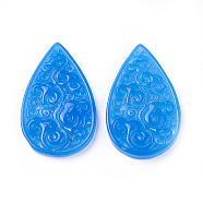 Carved Natural White Jade Pendants, Dyed, Teardrop, Deep Sky Blue, 39.5~40x24~25x2.5~3.5mm, Hole: 1.2mm(G-L495-40C)