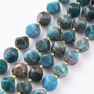 Natural Apatite Beads Strands, with Seed Beads, Six Sided Celestial Dice, Dyed, Faceted, 10~10.5x10~10.5mm, Hole: 1mm, about 33pcs/strand, 15.55 inch(39.5cm)(G-A030-B20-10mm-B)