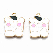 Alloy Enamel Pendants, Cadmium Free & Lead Free, Bear, Light Gold, White, 23.5x18x1.5mm, Hole: 1.8mm(ENAM-S126-018-RS)