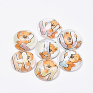 Printed Glass Flat Back Cabochons, Dome/Half Round, Bear with Random Letter Pattern, Mixed Color, 10x3.5mm(X-GGLA-Q056-006-10mm)