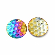 Ion Plating(IP) 304 Stainless Steel Pendants, Textured, Flat Round Charm, Rainbow Color, 20x2mm, Hole: 1.8mm(STAS-F290-13MC)