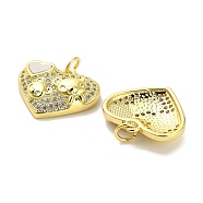 Brass Micro Pave Clear Cubic Zirconia Pendants, with Shell, Jump Rings, Real 18K Gold Plated, Bear, 16x19x5mm, Hole: 3.5mm(KK-K365-04I-G)