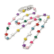 304 Stainless Steel Star & Heart Link Chain Necklace, with Enamel, Colorful, 17.52 inch(44.5cm)(NJEW-H018-01P)