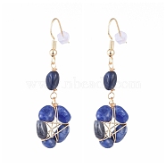Wire Wrapped Natural Lapis Lazuli Dangle Earrings, with Brass Earring Hooks and Plastic Ear Nuts, Star, 53mm, Pin: 0.8mm(EJEW-JE04150-02)