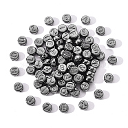 CCB Plastic Beads, Flat Round with Random Mixed Letters, Gunmetal, 7x4mm, Hole: 1.4mm, about 100pcs/bag(CCB-YW0001-01B)