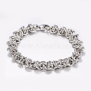 304 Stainless Steel Byzantine Chain Bracelets, with Lobster Claw Clasps, Stainless Steel Color, 8-1/4 inch(210mm), 11x8mm(BJEW-I238-05P)