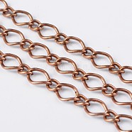 Iron Handmade Chains Figaro Chains Mother-Son Chains, Unwelded, Red Copper Color, with Spool, Mother Link: 7x10mm, Son Link: 4x6mm, 1.2mm thick(X-CHSM026Y-R)