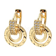 Brass Micro Pave Clear Cubic Zirconia Dangle Hoop Earrings, Double Rings, Light Gold, 20mm(EJEW-E295-02KCG)