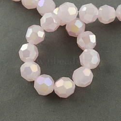 Electroplate Glass Beads Strands, AB Color Plated, Imitation Jade, Faceted(32 Facets), Round, Pink, 4mm, Hole: 0.5mm, about 100pcs/strand, 14.2 inch(EGLA-R017-4mm-2)
