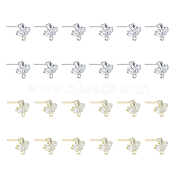 24Pcs 2 Color Brass Micro Pave Clear Cubic Zirconia Stud Earring Findings, with Horizontal Loops, Leaf, with 50Pcs Plastic Ear Nuts, Platinum & Golden, 10.5x10mm, Hole: 1.8mm, Pin: 0.7mm, 12Pcs/color(KK-FH0004-79)