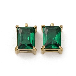 Real 14K Gold Plated 304 Stainless Steel Charms, with Glass, Rectangle, Dark Green, 11x7.5x5.5mm(STAS-R005-03G)