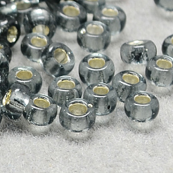 6/0 Grade A Round Glass Seed Beads, Silver Lined, Gray, 6/0, 4x3mm, Hole: 1mm, about 4500pcs/pound(SEED-Q007-4mm-F56)